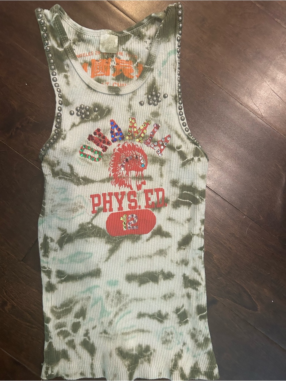 The Great China Wall- vintage' Tie-Dye Ribbed Tank Top with Embellishing